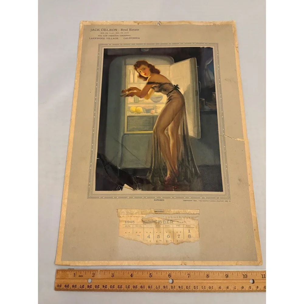 1945 December Calendar Pinup Girl Art Jack Deleon RealEstate Lakewood California